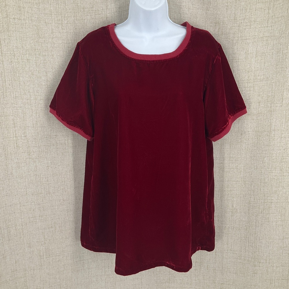 Kyla Seo Velvet Top Women S Burgundy Red Short Sleeve Minimalist Preppy Handmade